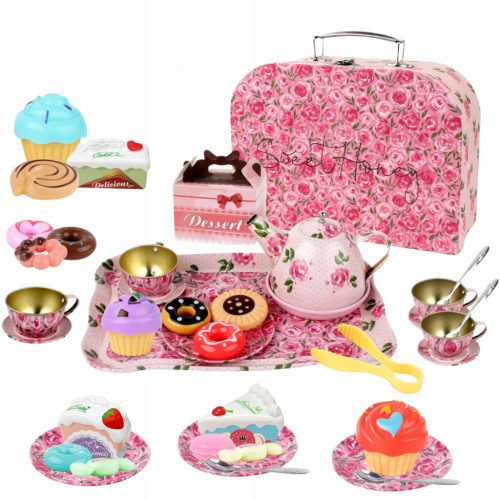  LARGE TEA SET WITH ROSES, JUG, TRAY, CUPS, SWEETS IN A SUITCASE