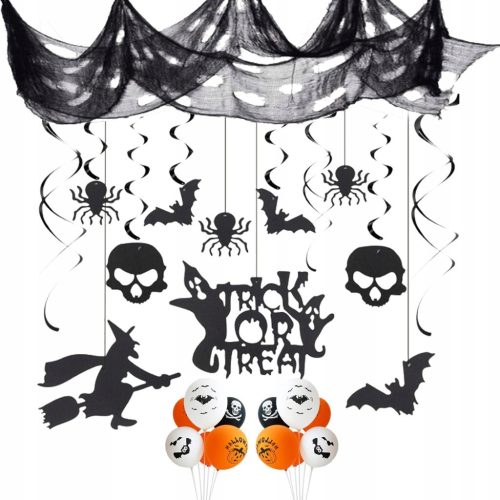  Halloween Decorations, Spider Web, Balloons, Pendants, Accessory Set, 26 Pieces