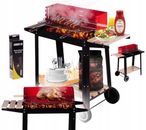  CHROME-PLATED CHARCOAL GRILL PORTABLE ADJUSTABLE ROASTING GRID 2 SHELVES + FREE