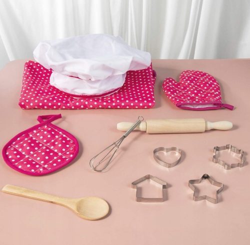  Set for children: large kitchen apron + accessories: baking tins