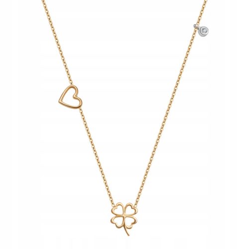  Elegant gold necklace with diamond, diamond, heart, clover, gold, 585 fineness