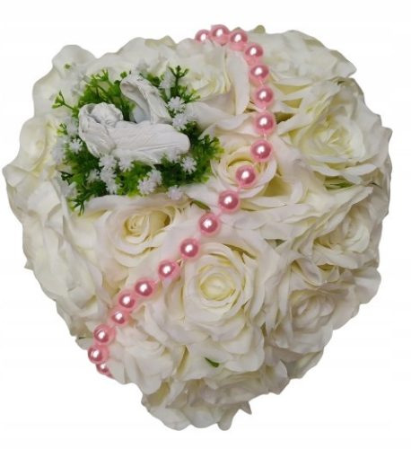  Heart decoration, bouquet for the grave of a girl, roses, angel pearls