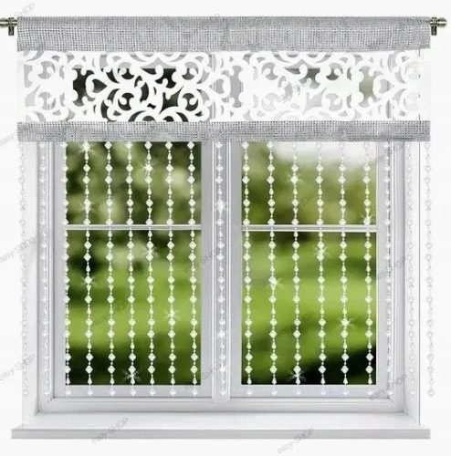  Curtain, Polyester Screen Panel, 200 cm x 140, white + crystals