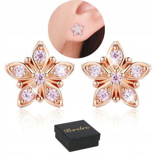  Rose Gold 925 Silver EARRINGS Flowers SILVER Studs STUDS