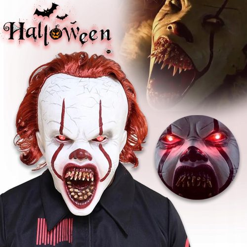  Scary Clown Mask, LED Latex, Halloween Costume, Joker, Red Hair