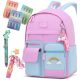 Colorful Kids Backpack in Pink & Sky Blue, Unicorn Pen & Highlighters Included
