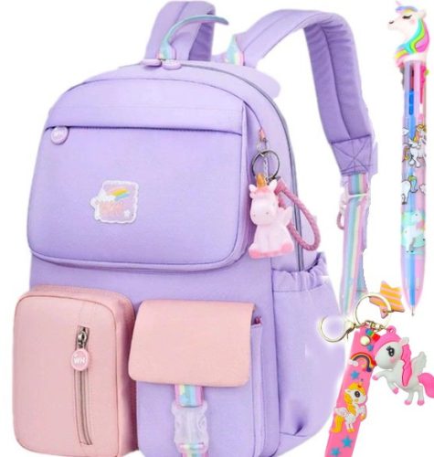 Kids School Backpack in Beautiful Pastel Colors with Unicorn Pen & Charm Bonus