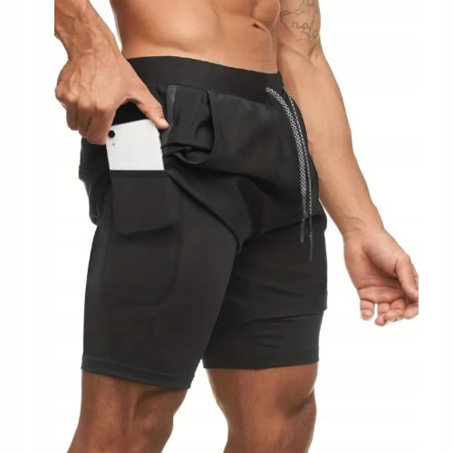  SHORT SHORTS Men's 2in1 with Leggings Sports Running Gym black XL