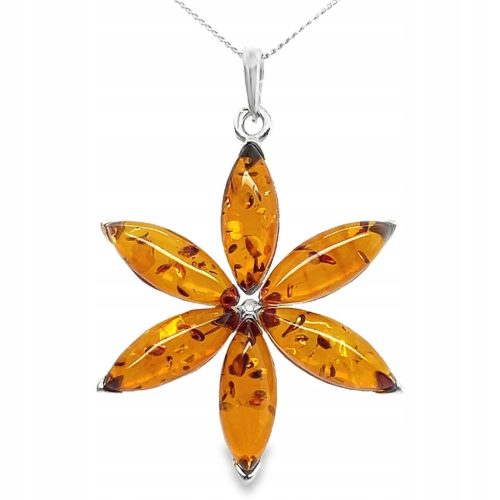  Silver pendant with amber ORIGINAL PENDANT made of silver FILM flower