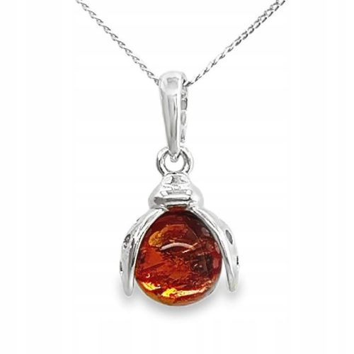  Silver pendant with amber DELICATE LADYBUG PENDANT made of silver FILM