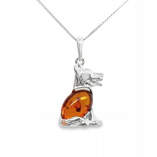  Silver pendant with amber dog. PENDANT made of silver DOG FILM