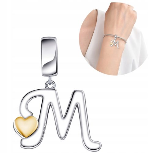  Charms Pendant Silver Beads Silver 925 Original Letter M Heart