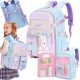 Charming School Backpack for Girls, Blue with 3D Bunny and Cartoon Print, Spacious Compartments