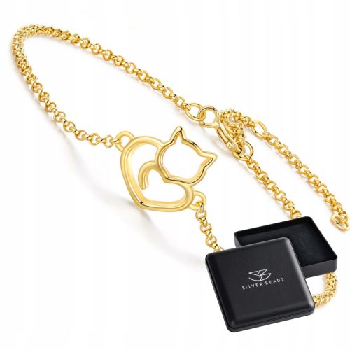  S174 Cat kitty heart bracelet silver 925 gold plated