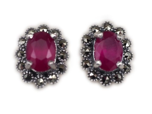  925 silver ruby earrings with marcasites