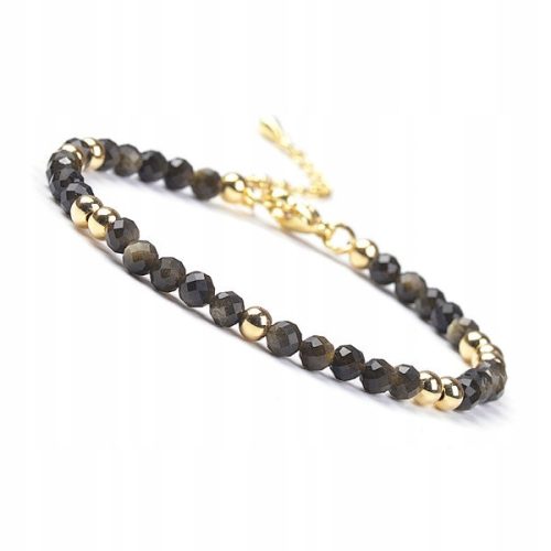  Bracelet Stone Obsidian Gold 4mm