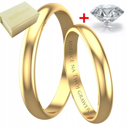  Classic wedding rings yellow gold 333 width 3 mm semi-circular + diamond