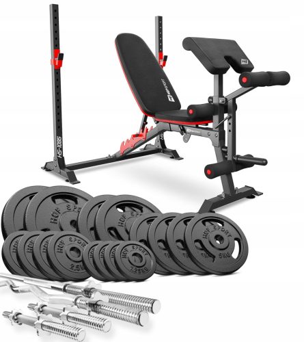  Set 116kg with multifunctional bench, prayer stands, cast iron plates