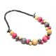  wooden beads delicate Necklace with adjustable length PINK beige GRAY