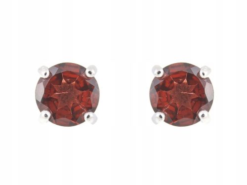  RHODIUM-PLATED SILVER EARRINGS NATURAL GARNET 6MM