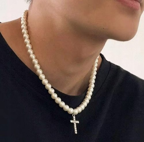  Men's pearl necklace with a cross and zircons HIT - 2024/25