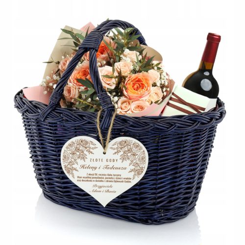  Wicker Basket with Dedication for Wedding Anniversary 30 40 50 Golden Anniversary Gift