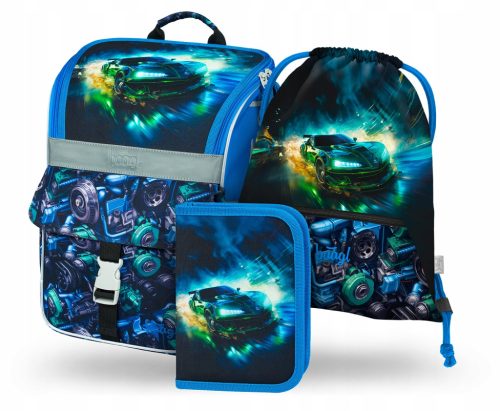 BAAGL Zippy Racing Car School Set: Ergonomic Backpack, Pencil Case & Shoe Bag