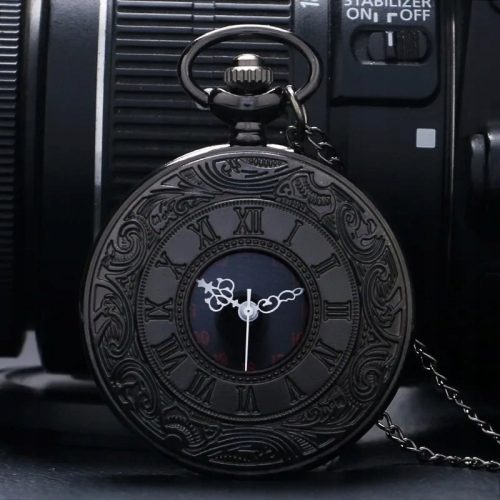  BEAUTIFUL POCKET WATCH BLACK ROMAN NUMBERS VINTAGE RETRO OPENWORK