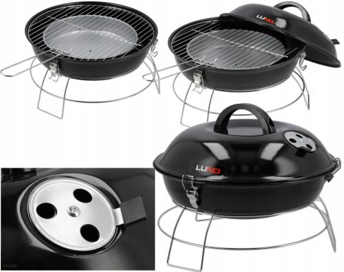  PORTABLE TOURIST CHARCOAL GRILL WITH LID ROUND GRID 36CM LUND