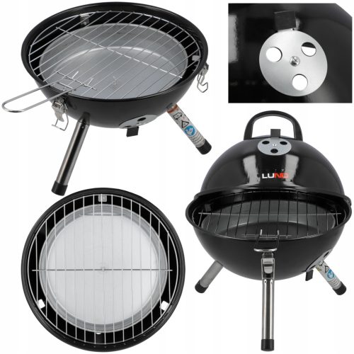  PORTABLE TOURIST CHARCOAL GRILL WITH LID ROUND GRID 32CM LUND