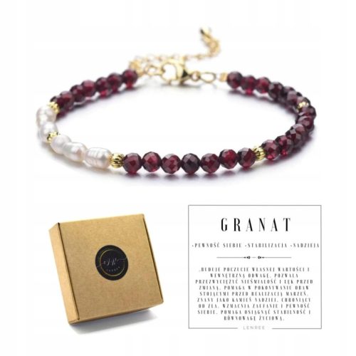  Women's bracelet with NATURAL STONES - PEARLS - GARNET + box