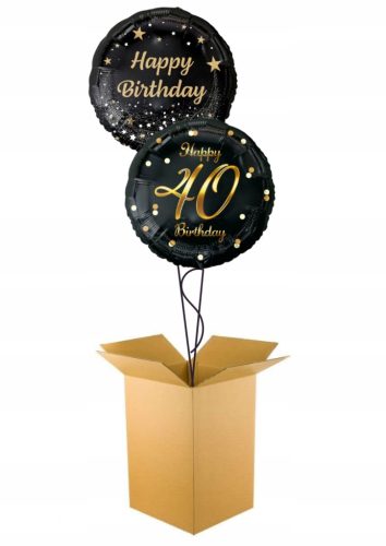  SET OF 2 HELIUM BALLOON 40th BIRTHDAY BLACK Gift in a Box