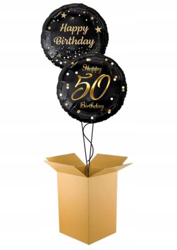  SET OF 2 X HELIUM BALLOON 50TH BIRTHDAY BLACK Gift in a Box