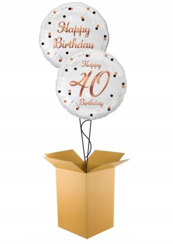  SET OF 2 X HELIUM BALLOON 40th BIRTHDAY WHITE Gift in a Box