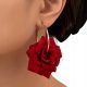  Earrings Boho Gold Red Flowers Roses Hoops Material 65mm