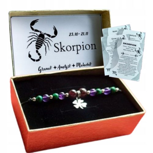  Bracelet Zodiac Sign SCORPIO Natural Stones Steel Clover 234S