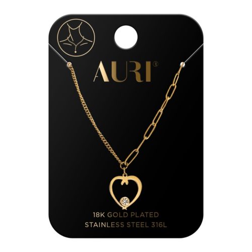 AURI Heart Necklace with zirconia gold-plated 18 karat gold surgical steel