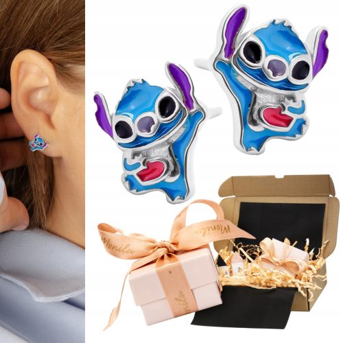  925 Silver Earrings with Stitch Disney Enamel for a Little Lady GIFT