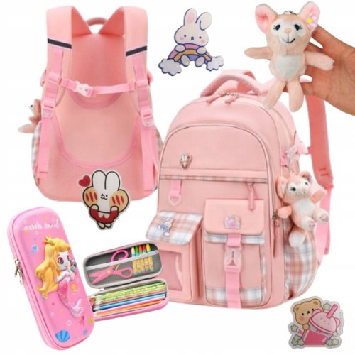 Girls' School Backpack Set with Pencil Case, Charms & Safety Features - Pink