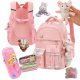 Girls' School Backpack Set with Pencil Case, Charms & Safety Features - Pink