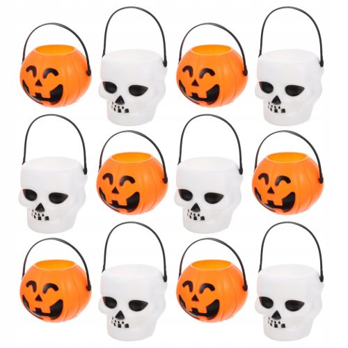  12 Pieces Skull Pumpkin Buckets, Trick Pots, Candy Holders