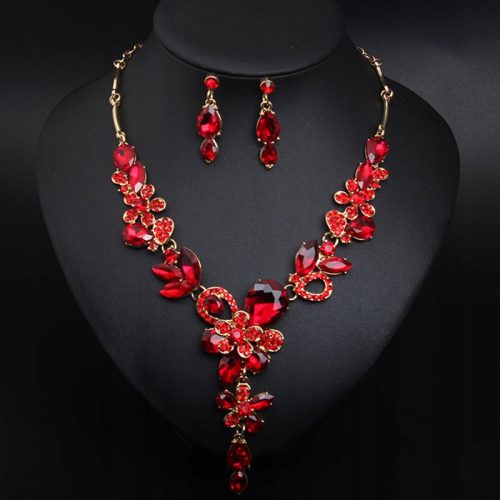  Red set necklace choker earrings stones