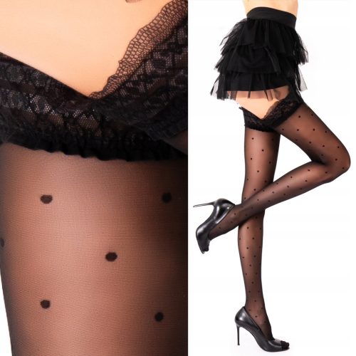  Fenome Self-supporting stockings with silicone decorative lace black with dots