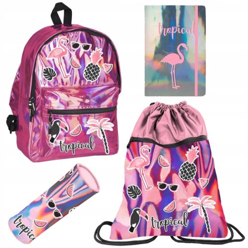 Kids' Holographic 4-in-1 Backpack Set: Backpack, Notebook, Pouch & Shoe Bag