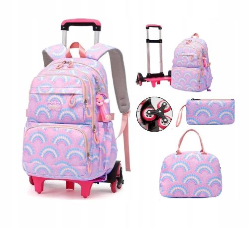 Multi-Functional School Backpack on Wheels with Pouch, Pencil Case, and Charm