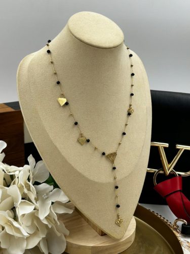  Aisadi necklace black stones rosary diamond diamonds gold steel 316L