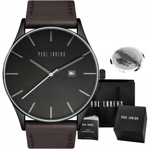  Paul Lorens LONGIO brown leather men's watch - with date + ENGRAVING