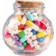  JAR WITH CAPSULE CARDS, LETTERS, FORTUNES FOR VARIOUS OCCASIONS, 100 PIECES