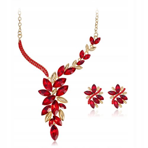  Set of red zircon necklace and earrings