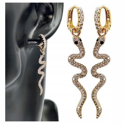  Earrings Gold Elegant Hanging Snakes Zircons Surgical Steel